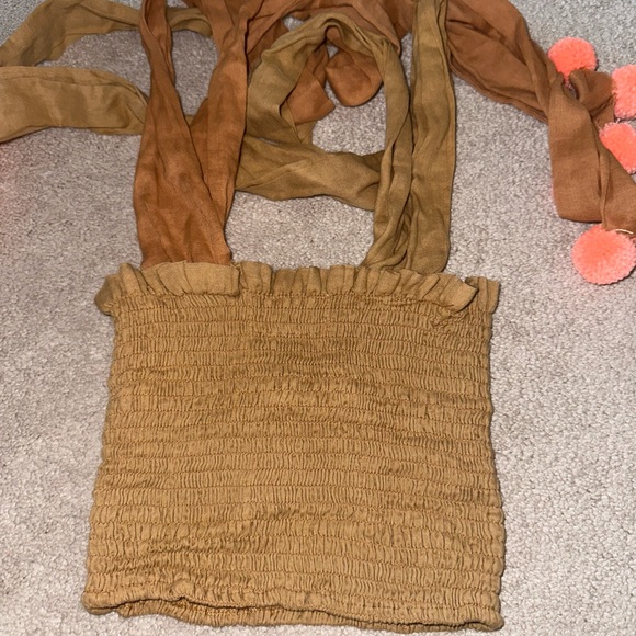 Sundress Tan Crop Top with Pink Poms - Picture 4 of 4